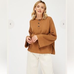 Lacausa La Brea wide bell sleeve henley cotton cashmere sweater